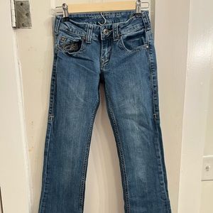 Cowgirl Tuff Dark Don’t Fence Me In Boot Cut Jeans 24 x 33